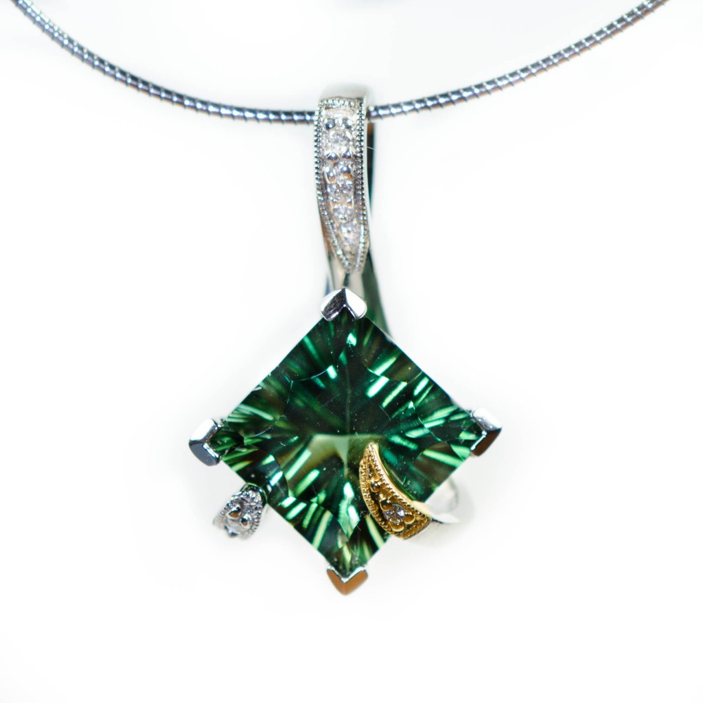 Green Quartz and Diamond Pendant