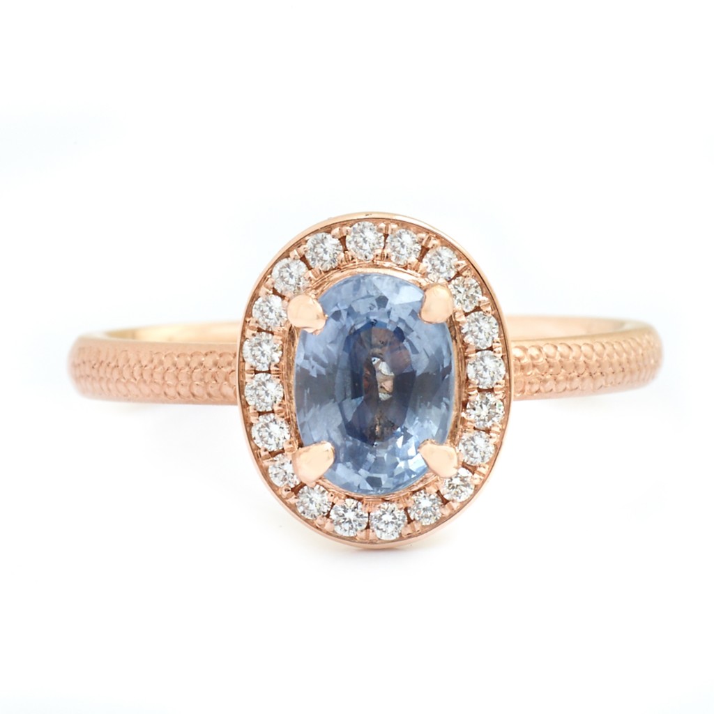 Anne Sportun Oval Periwinkle Blue Sapphire Rose Gold Ring