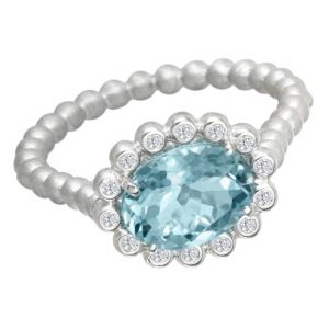 Suzy Landa Oval Aquamarine and Diamond White Gold Ring.