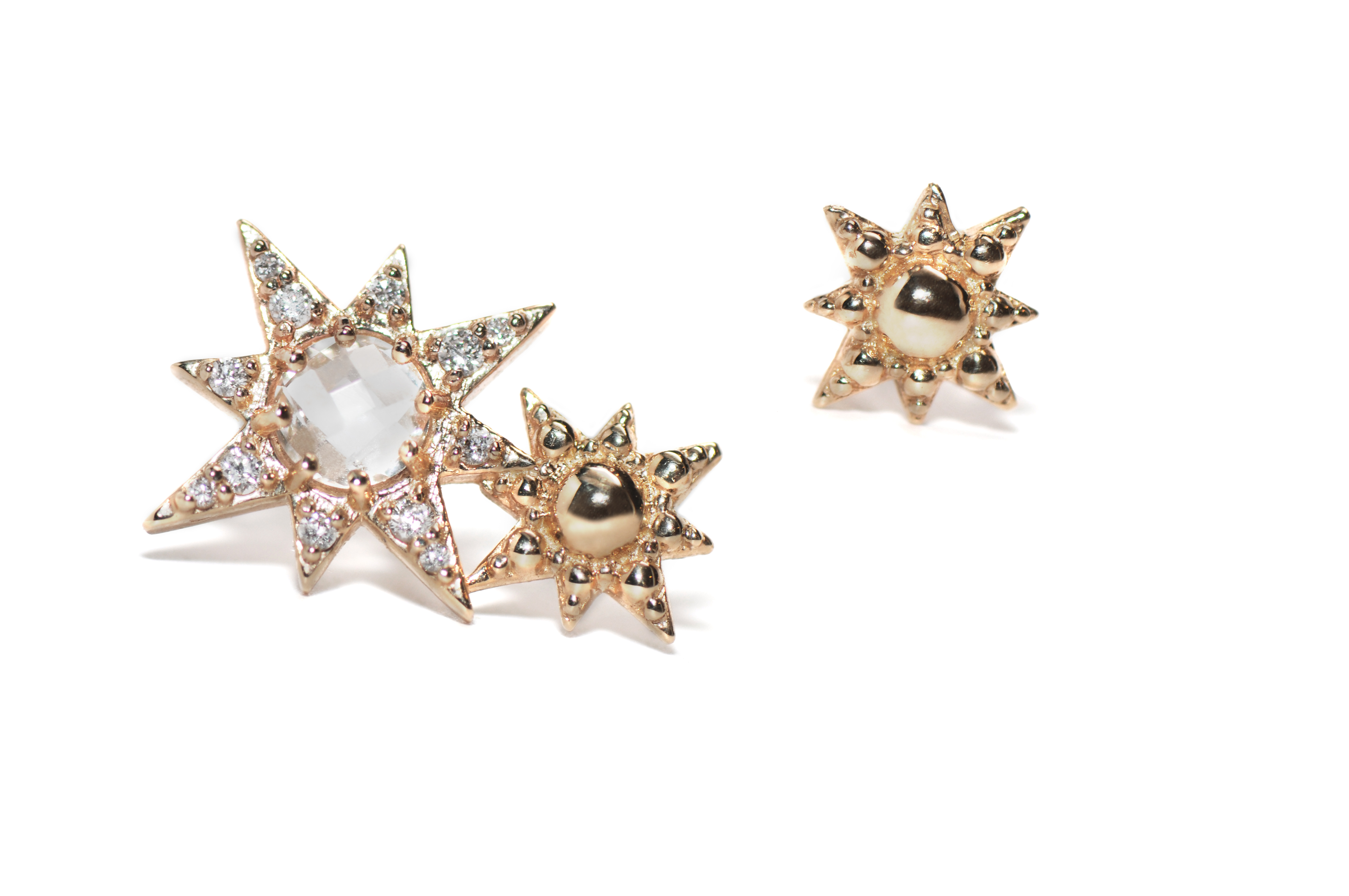 Anzie Aztec Double Starburst Gold Mini Stud Earrings