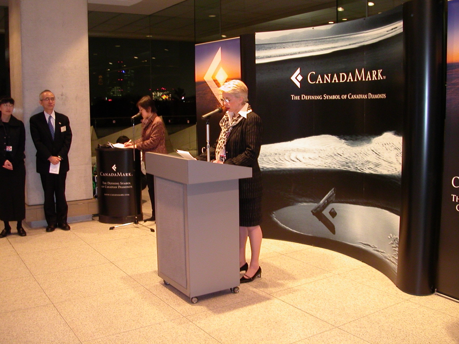Clark McEwen and Angela Betteridge introduce CanadaMark at the Canadian Embassy in Tokyo 2005