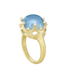 Suzy Landa Aquamarine Cabochon Crown Ring