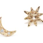 Anzie Aztec Moon Crescent with Starburst Mix Stud Earrings Gold